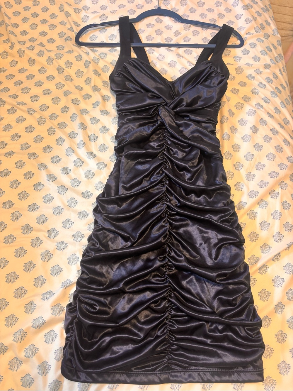 Jodi Kristopher Black Ruched Satin Mini Dress